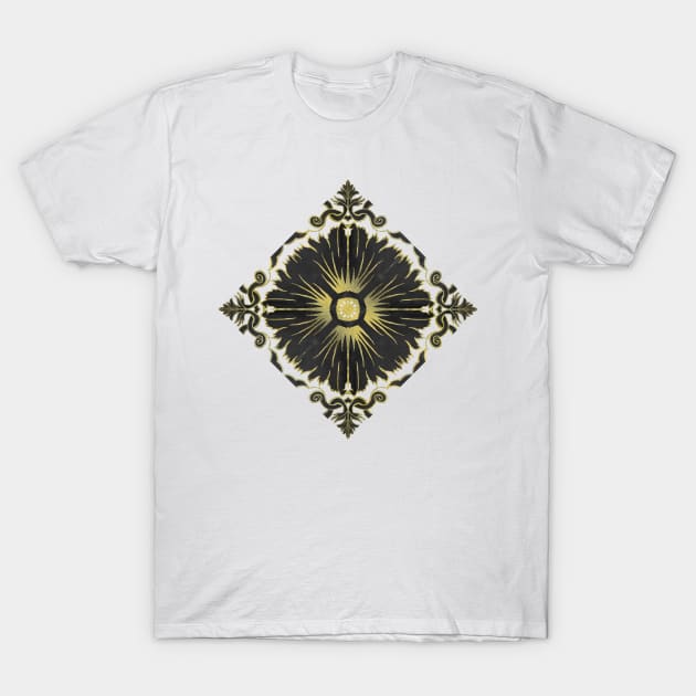 Azulejo - Portuguese Tile Black and Gold T-Shirt by Olooriel